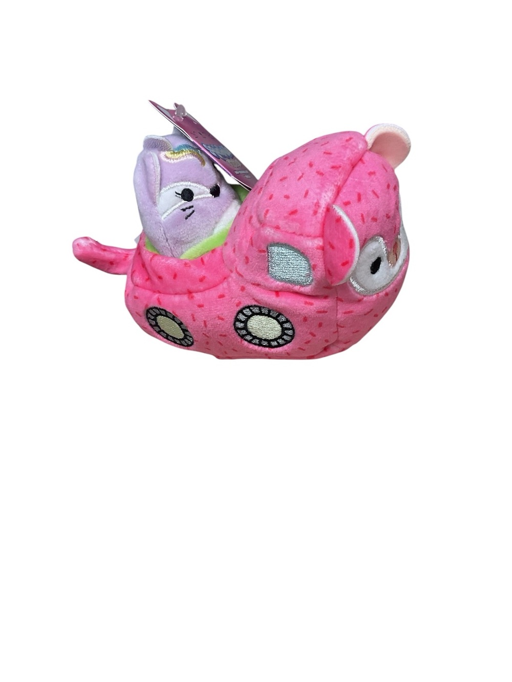 Squishville Mini Plush Pink Car with Purple Cat Figure Soft Plush Toy